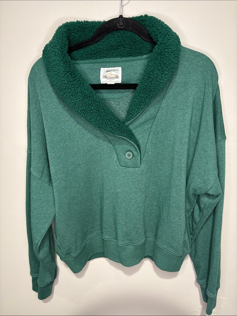 American Eagle Green Sherpa Shawl Collar Pullover Sweater Women's L